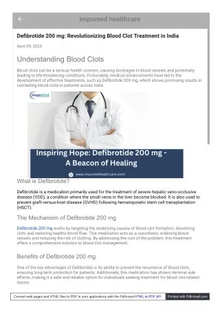 Defibrotide 200mg: Enhancing Treatment Options with Impomed Healthcare