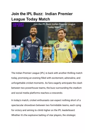 Join the IPL Buzz  Indian Premier League Today Match
