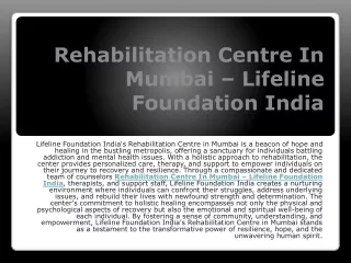 Deaddiction Centre In Mumbai – Lifeline Foundation India