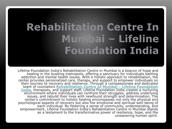 rehabilitation centre in mumbai lifeline foundation india