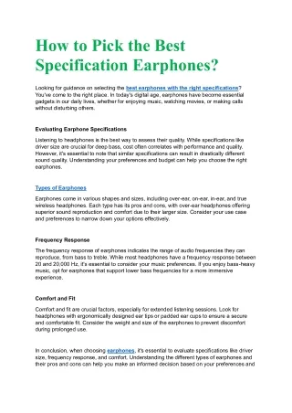 How to pick best specification earphone?