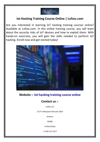 Iot Hacking Training Course Online  Lufsec.com