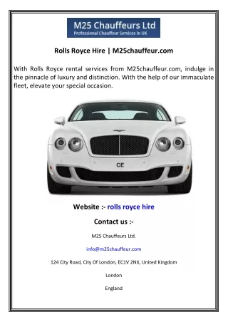 Rolls Royce Hire   M25chauffeur.com