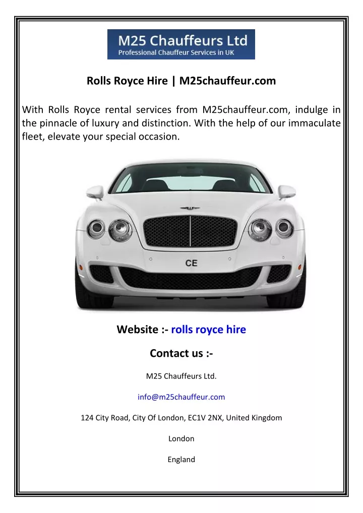 rolls royce hire m25chauffeur com