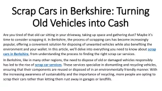 Scrap Cars in Berkshire Turning Old Vehicles into Cash