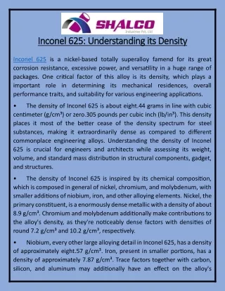 Inconel 625 Understanding its Density