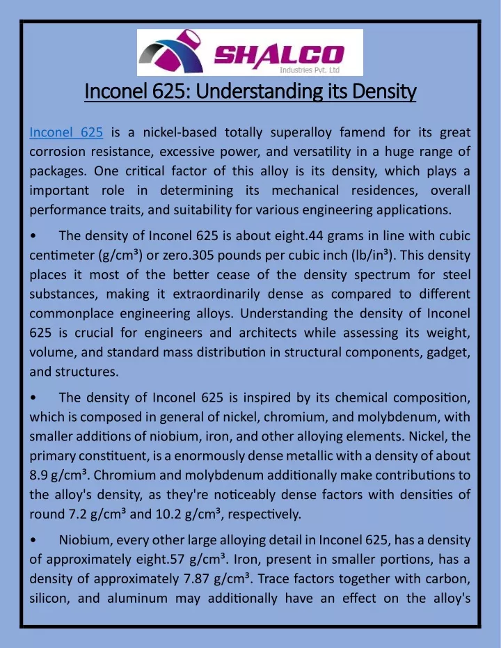 inconel 625 understanding its density inconel