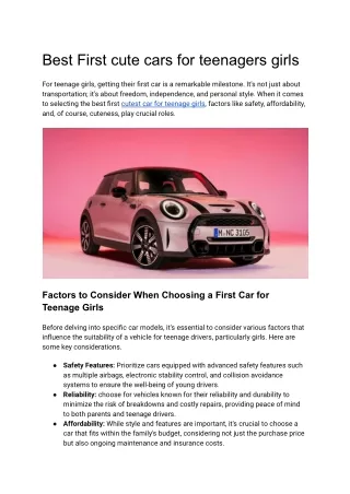 Best First cute cars for teenagers girls