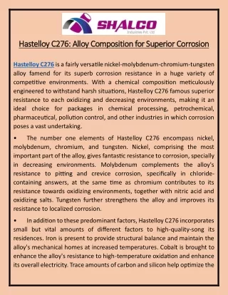 Hastelloy C276 Alloy Composition for Superior Corrosion