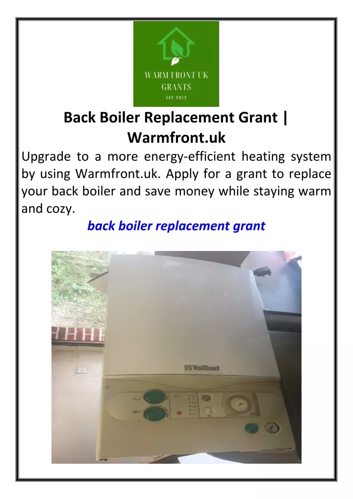 back boiler replacement grant warmfront