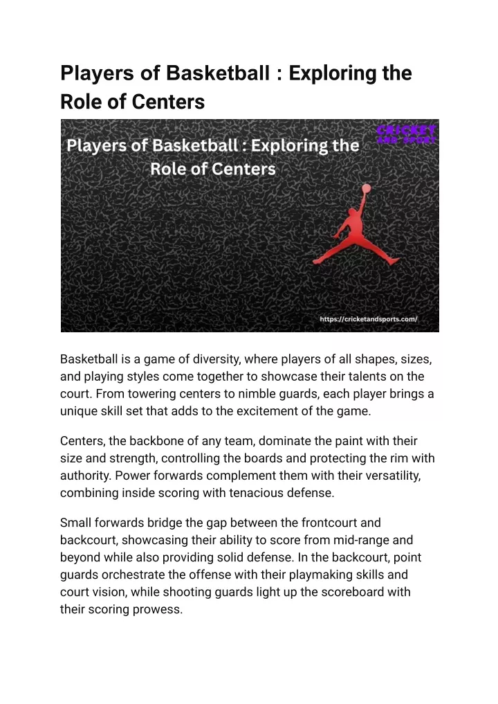 players of basketball exploring the role