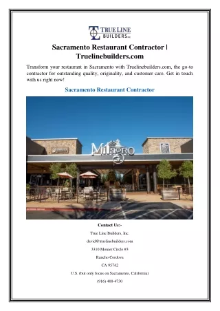 Sacramento Restaurant Contractor Truelinebuilders