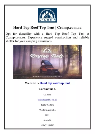 Hard Top Roof Top Tent  Ccamp.com.au