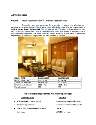 Hotel Accommodation At Corporate Rates For 2024