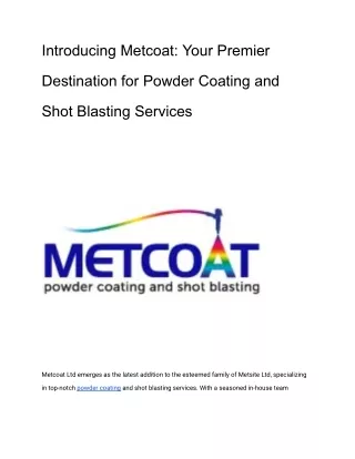 Introducing Metcoat_ Your Premier Destination for Powder Coating and Shot Blasting Services