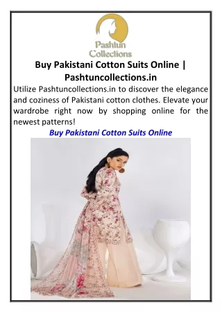 Buy Pakistani Cotton Suits Online Pashtuncollections.in