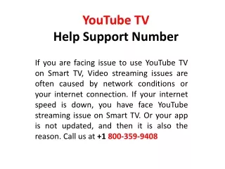 YouTube TV Help Support Number - 800-359-9408