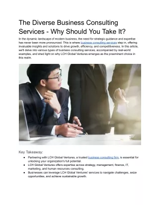 The Diverse Business Consulting Services - Why Should You Take It