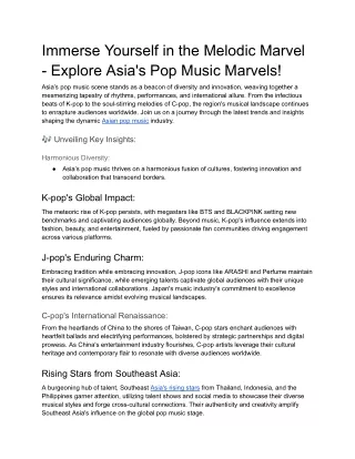 Immerse Yourself in the Melodic Marvel - Explore Asia's Pop Music Marvels!