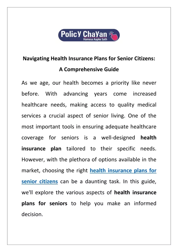 navigating health insurance plans for senior