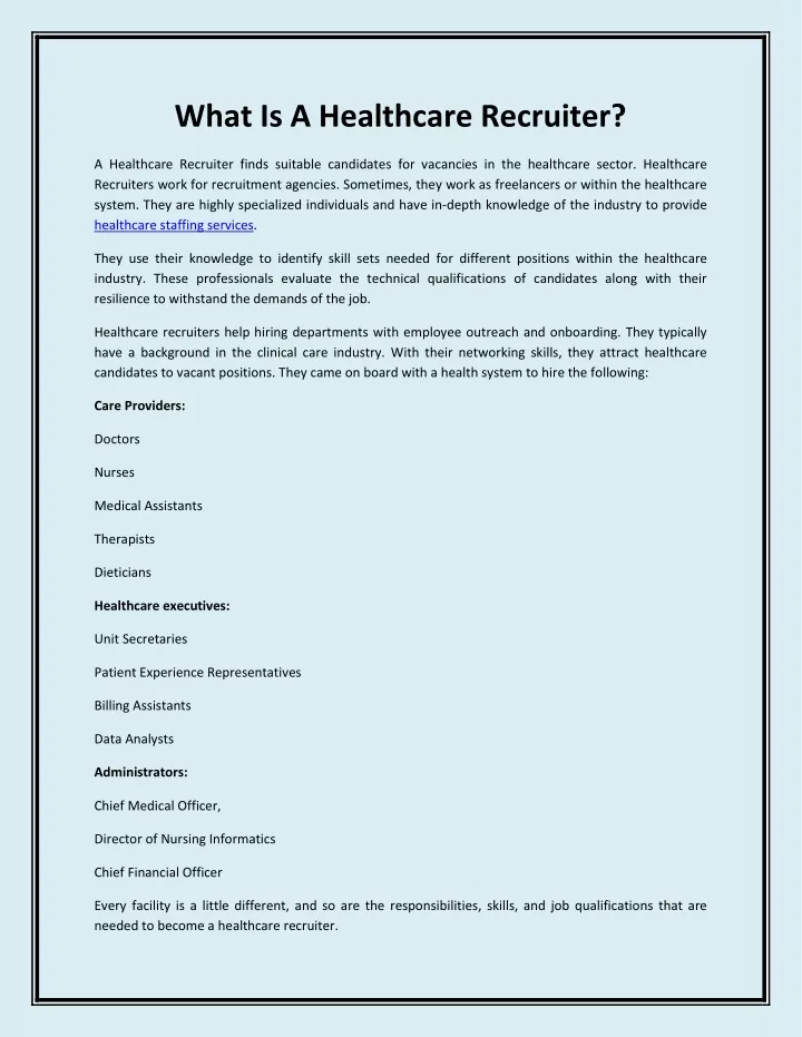 what is a healthcare recruiter