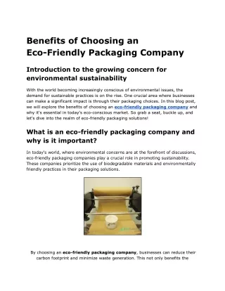 Benefits of Choosing an Eco-Friendly Packaging Company