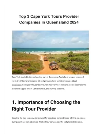 Top 3 Cape York Tours Provider Companies in Queensland 2024?