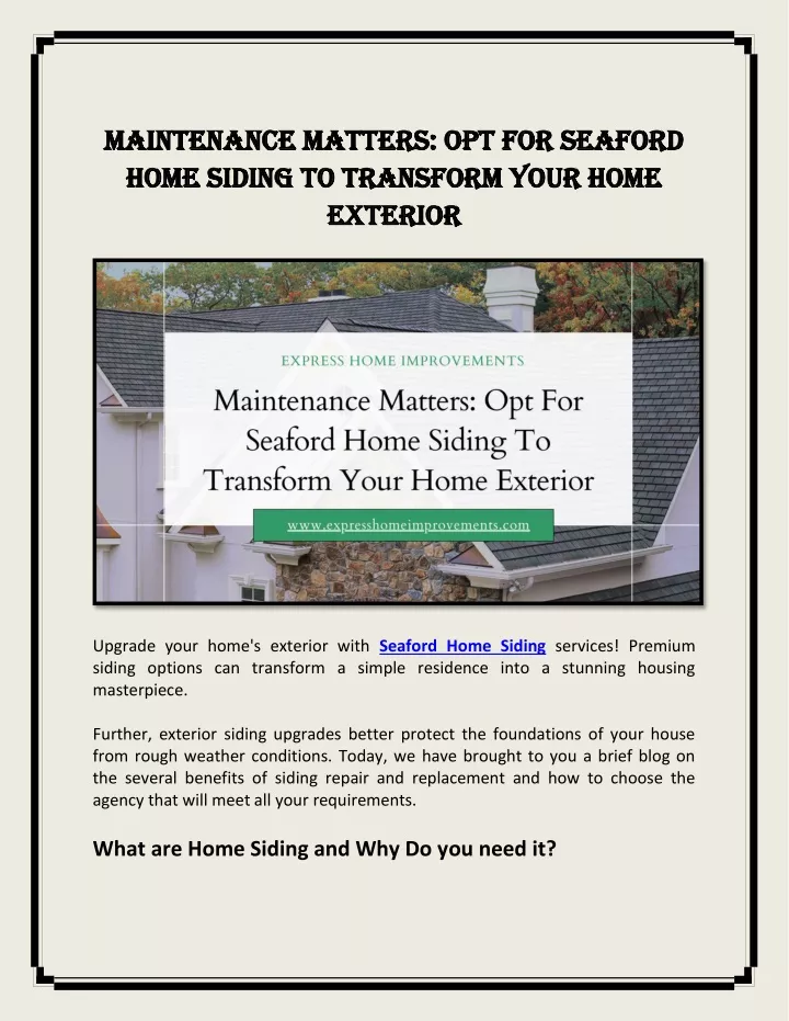 maintenance matters opt for seaford maintenance