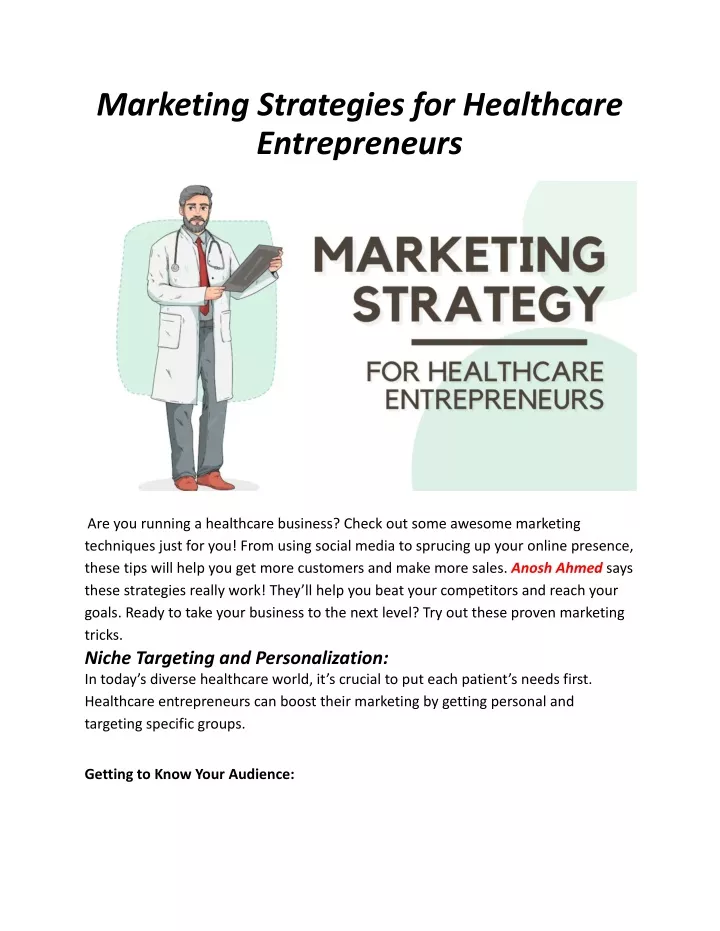 marketing strategies for healthcare entrepreneurs