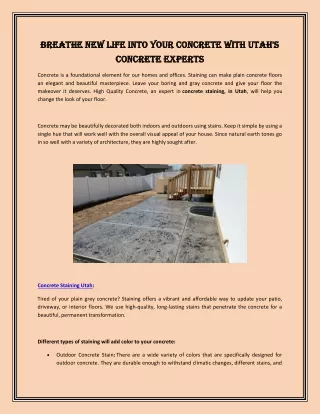 Breathe New Life into Your Concrete with Utah's Concrete Experts