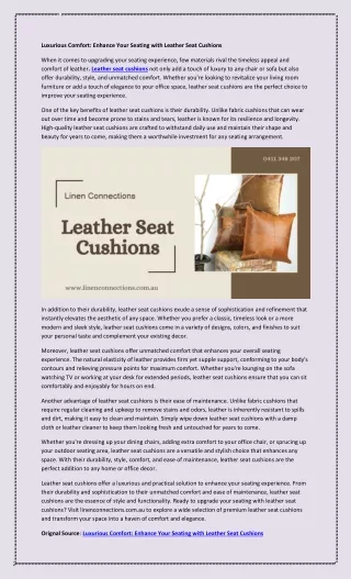 Luxurious Comfort: Enhance Your Seating with Leather Seat Cushions