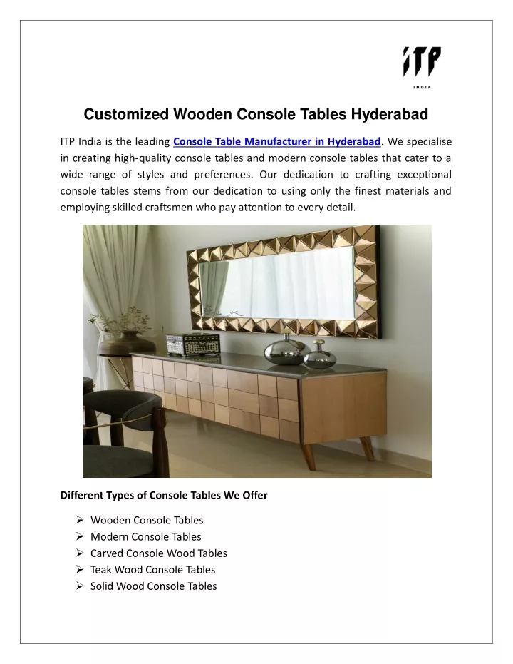 customized wooden console tables hyderabad