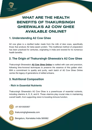 What Are the Health Benefits of Thakursingh Gheewala's A2 Cow Ghee Available Online