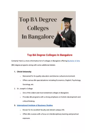 Top BA Degree Colleges In Bangalore