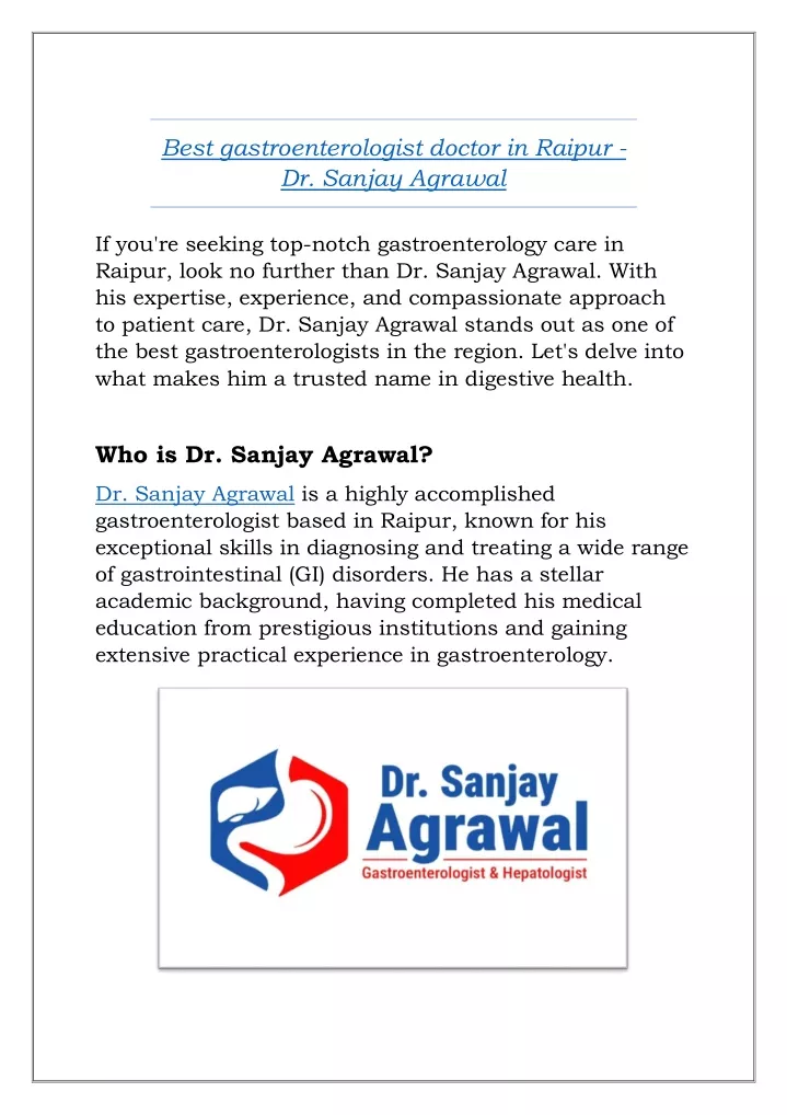 best gastroenterologist doctor in raipur