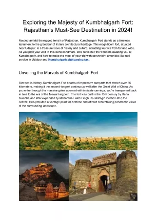 Exploring the Majesty of Kumbhalgarh Fort_ Rajasthan's Must-See Destination in 2024