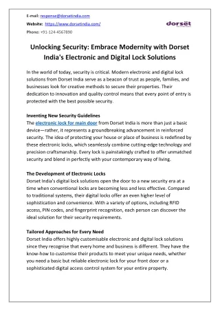 Unlocking Security Embrace Modernity with Dorset India's Electronic and Digital Lock Solutions