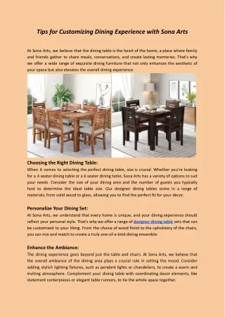 Tips for Customizing Dining Experience with Sona Arts