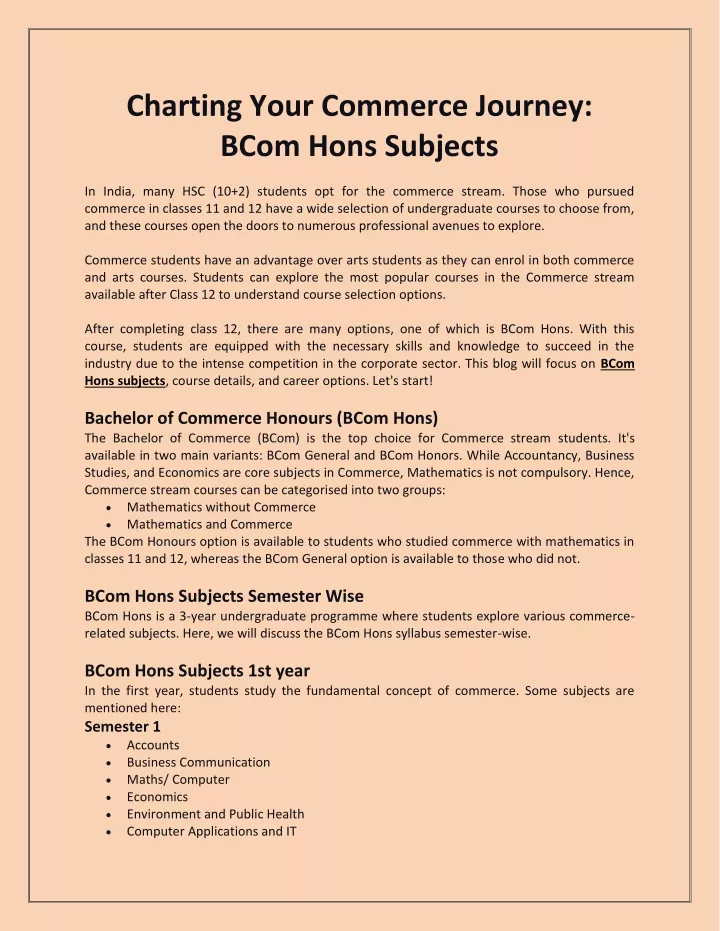 charting your commerce journey bcom hons subjects