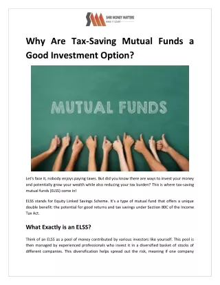Why Are Tax-Saving Mutual Funds a Good Investment Option