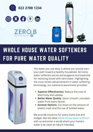 Whole House Water Softeners for Pure Water Quality