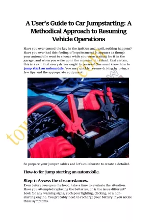 Step-by-Step Instructions to Jumpstarting a Car | Tow-Tow