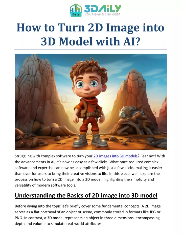 how to turn 2d image into 3d model with ai