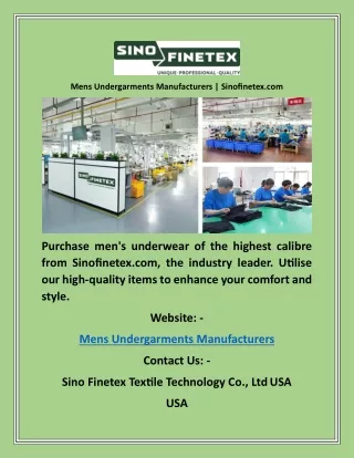 Mens Undergarments Manufacturers  Sinofinetex