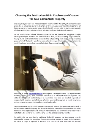 Choosing the Best Locksmith in Clapham and Croydon