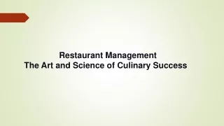 Restaurant Management: The Art and Science of Culinary Success