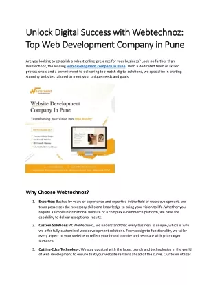 Unlock Digital Success with Webtechnoz: Top Web Development Company in Pune