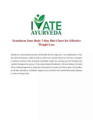 transform your body 7 day diet chart