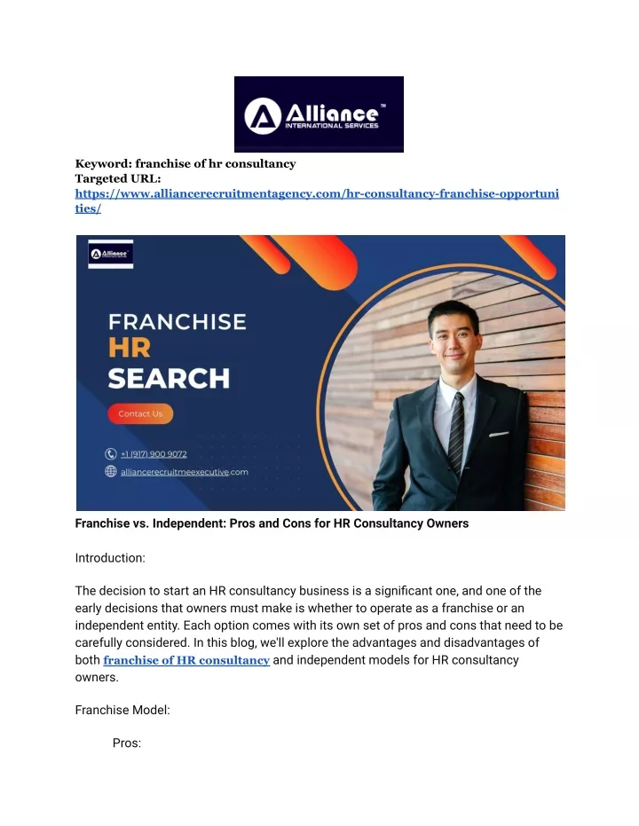 keyword franchise of hr consultancy targeted