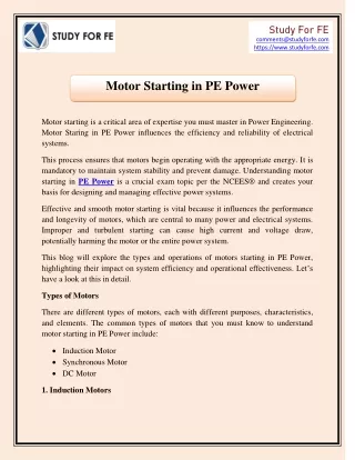 Motor Starting in PE Power